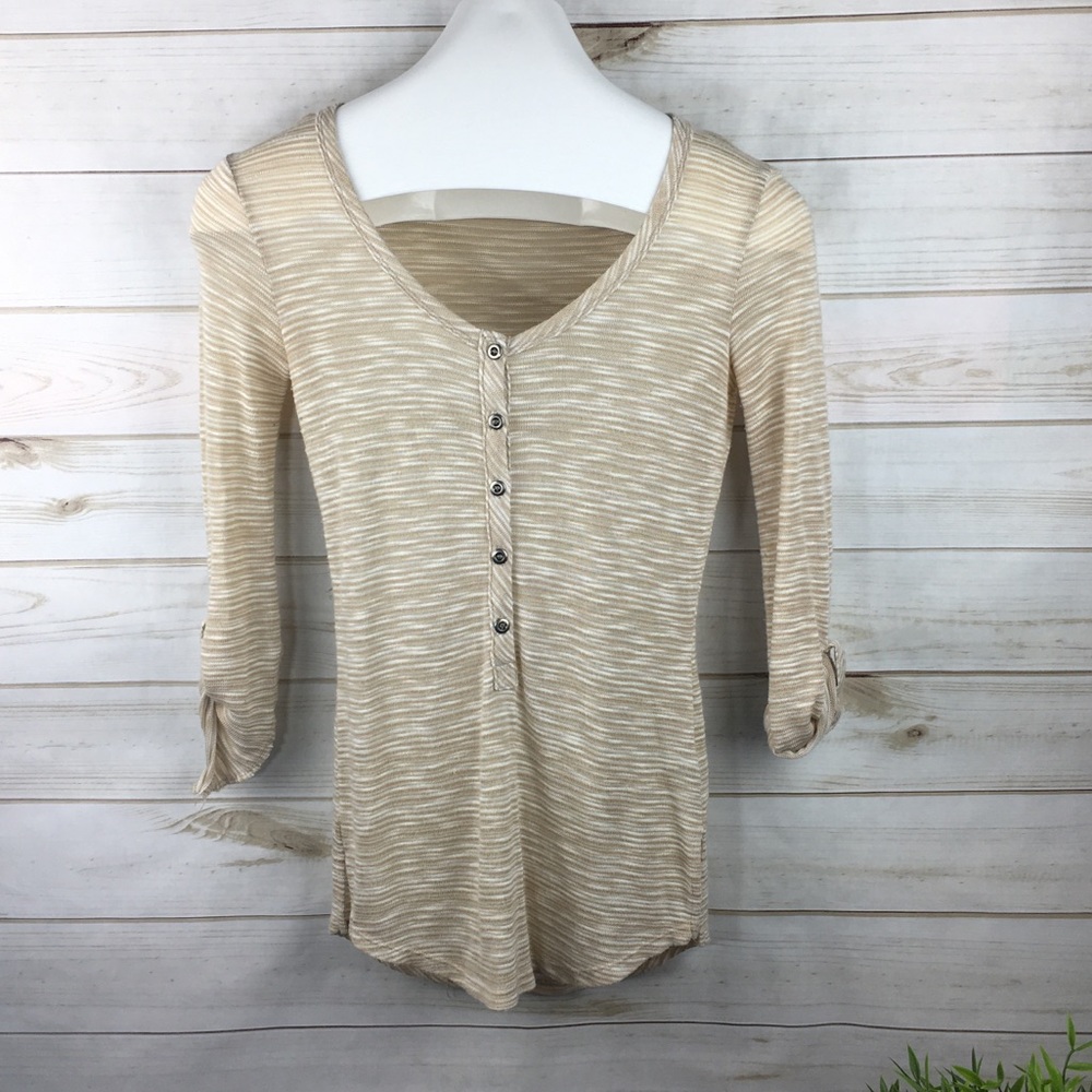 Anthropologie Splendid Tan Knit Blouse 3/4 Slv Top - Picture 1 of 8